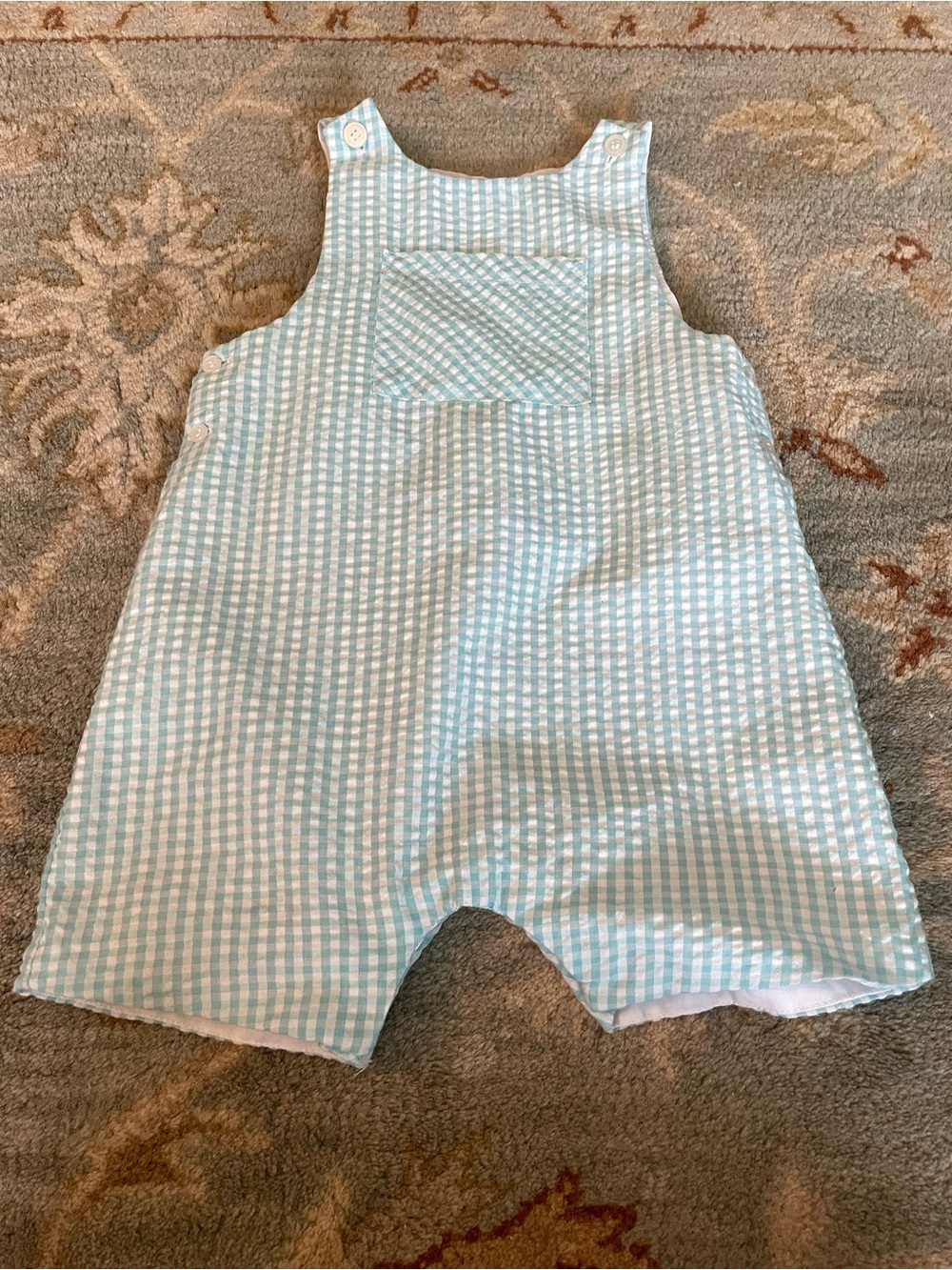 Edgehill Collection Aqua Gingham romper short all